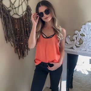 Orange & Black racerback silk tank✨